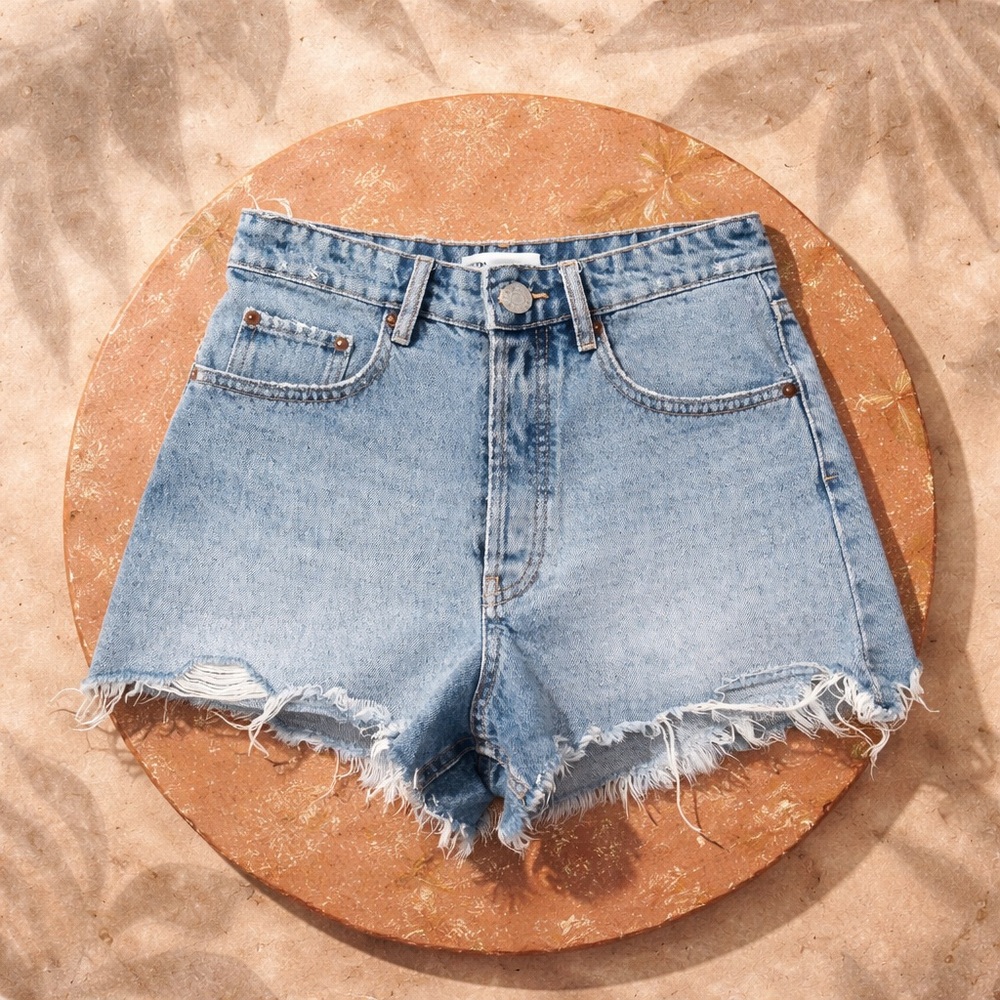 Zara Light Blue Distressed Jean Shorts